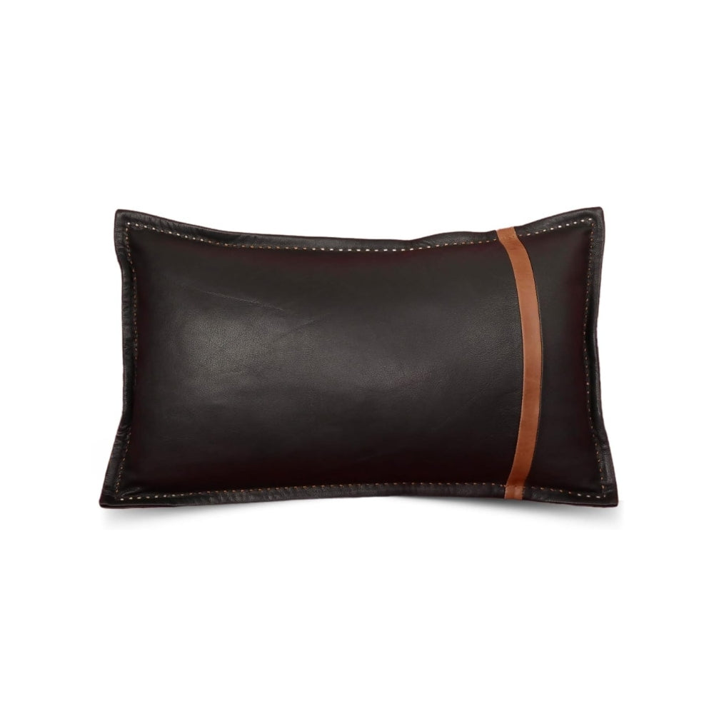 Genuine Lambskin Leather Lumbar Pillow Cover (Black & Tan)