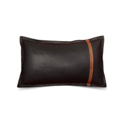Genuine Lambskin Leather Lumbar Pillow Cover (Black & Tan)