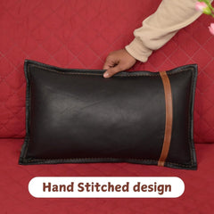 Genuine Lambskin Leather Lumbar Pillow Cover (Black & Tan)