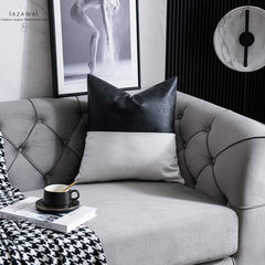 Modern Black Faux Leather & Cotton Throw Pillow Cover