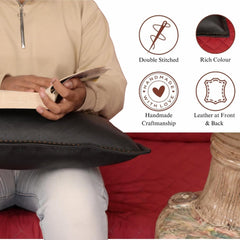 Genuine Lambskin Leather Lumbar Pillow Cover (Black & Tan)
