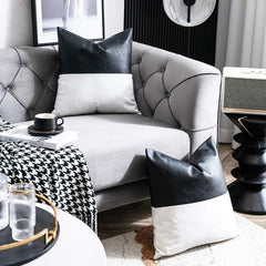 Modern Black Faux Leather & Cotton Throw Pillow Cover