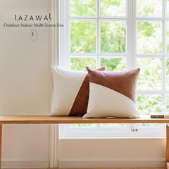 Modern Faux Leather & Linen Throw Pillow Cover (Brown & White).