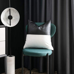 Modern Black Faux Leather & Cotton Throw Pillow Cover