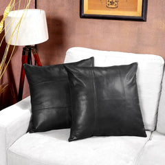 Genuine Black Lambskin Leather Pillow Covers (14x14)