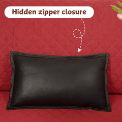 Genuine Lambskin Leather Lumbar Pillow Cover (Black & Tan)