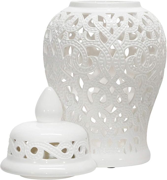 Ceramic 24" Cut-Out Temple Jar, White