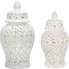Ceramic 24" Cut-Out Temple Jar, White
