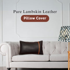 Genuine Lambskin Leather Lumbar Pillow Cover (Black & Tan)