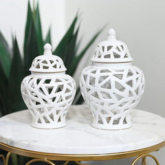Ceramic Urn Vase with Cutout Triangle Design
