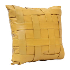 Luxury Hand Stitched Yellow Weave Pillow Cushion Cover - 20" x 20" Full Grain Cow Leather (A+ Grade)