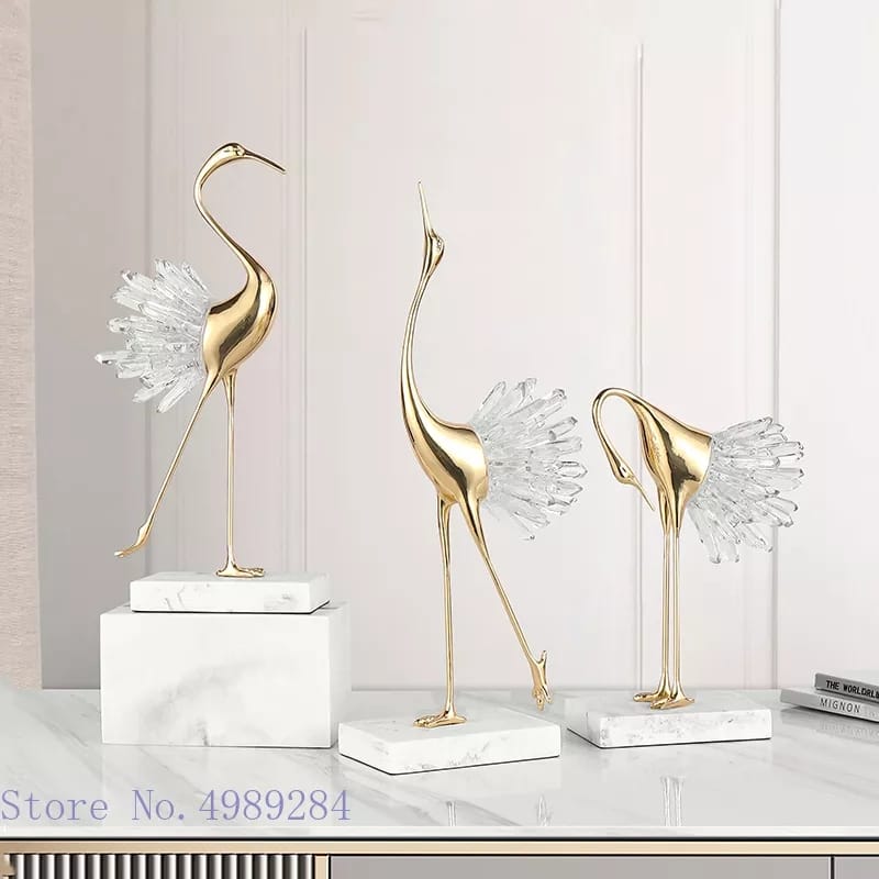 Chinese Style Handmade Copper Flamingo Crane Luxury Handicraft Set of 3