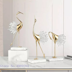 Chinese Style Handmade Copper Flamingo Crane Luxury Handicraft Set of 3