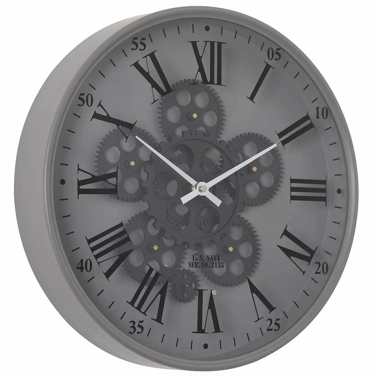 NEW Baron US Navy Grey Metal Moving Gears Wall Clock,
