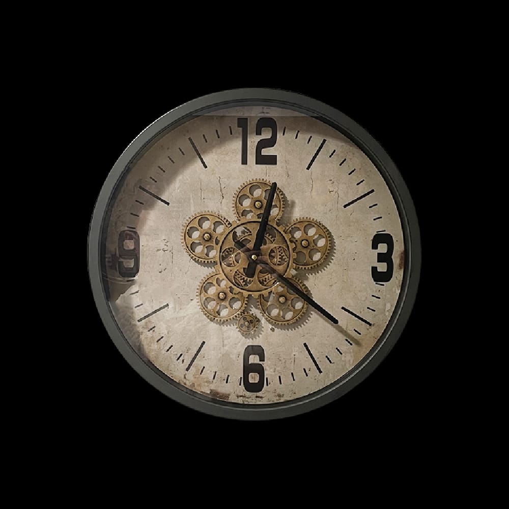 ROUND WHITE CLOCK WITH GOLD COGS