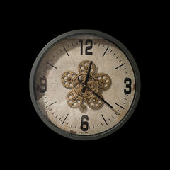 ROUND WHITE CLOCK WITH GOLD COGS