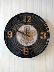 Royal Retro Style Metal Wall Clock with Glass Frame and Moving Gear Chronograph