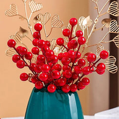 Realistic Red Berry Stems for Decor