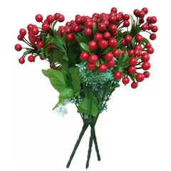 Realistic Red Cherry & Leaf Stems