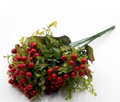Realistic Red Cherry & Leaf Stems